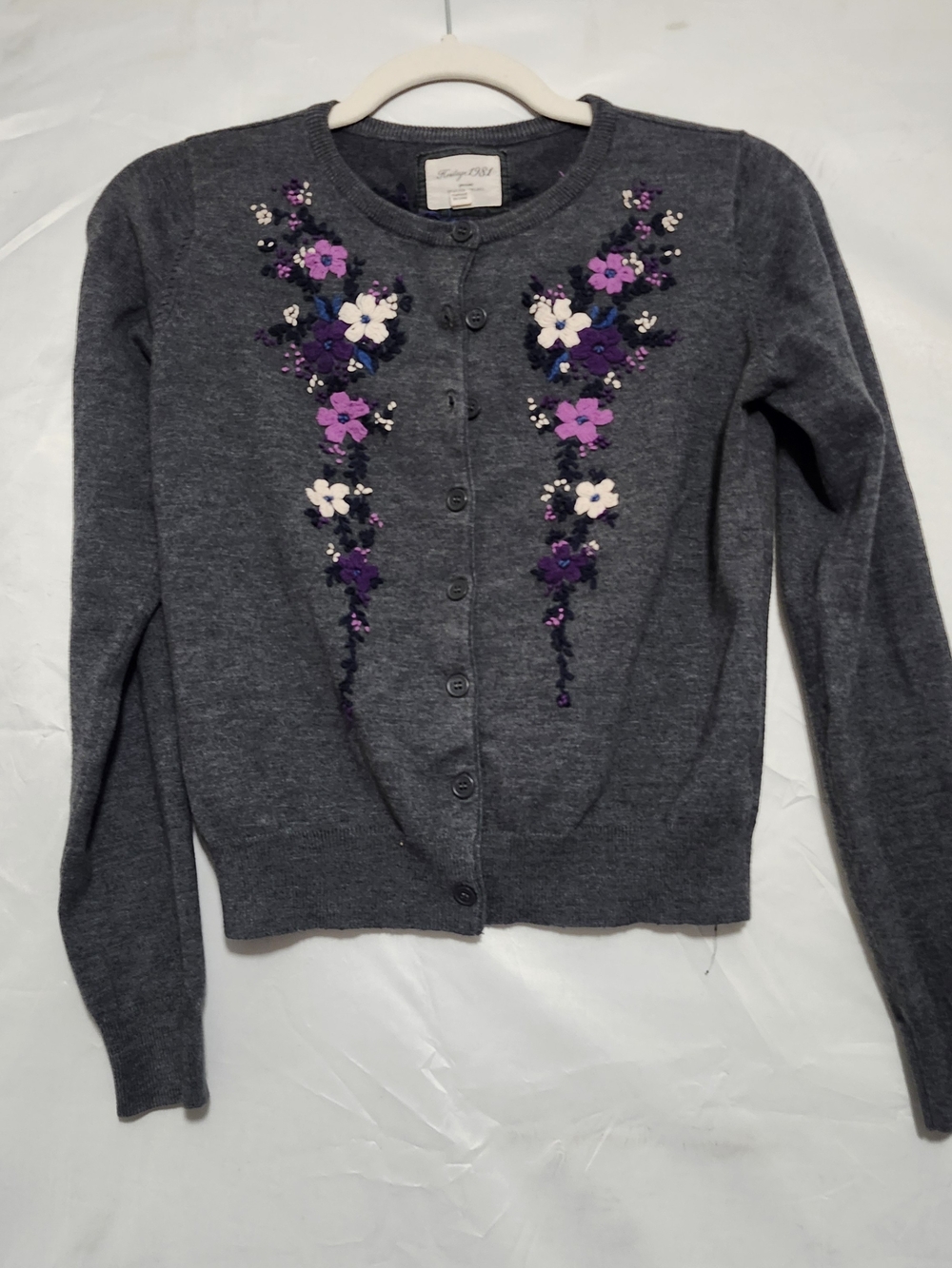 Embellished Dark Gray Floral Cardigan Sweater